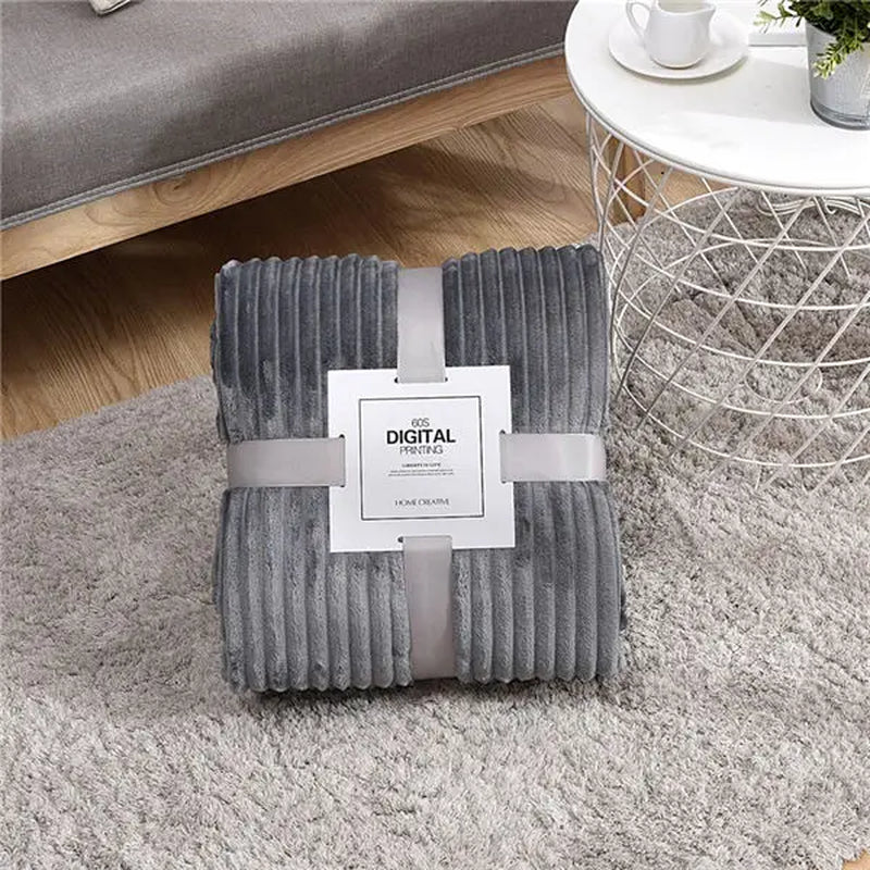 Super Soft Quilted Flannel Blankets for Beds Solid Striped Mink Throw Sofa Cover Bedspread Winter Warm Blankets