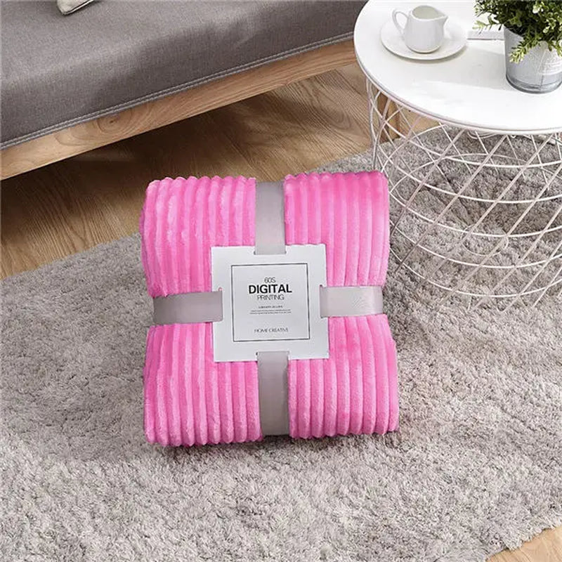Super Soft Quilted Flannel Blankets for Beds Solid Striped Mink Throw Sofa Cover Bedspread Winter Warm Blankets