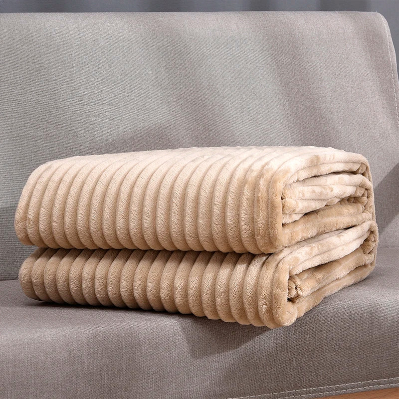 Super Soft Quilted Flannel Blankets for Beds Solid Striped Mink Throw Sofa Cover Bedspread Winter Warm Blankets