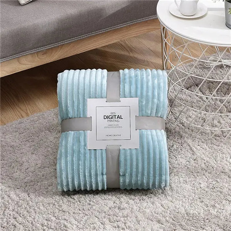 Super Soft Quilted Flannel Blankets for Beds Solid Striped Mink Throw Sofa Cover Bedspread Winter Warm Blankets