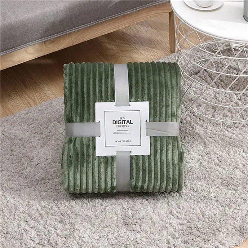 Super Soft Quilted Flannel Blankets for Beds Solid Striped Mink Throw Sofa Cover Bedspread Winter Warm Blankets