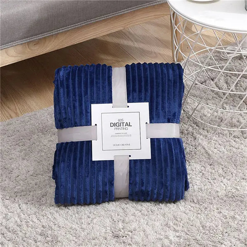 Super Soft Quilted Flannel Blankets for Beds Solid Striped Mink Throw Sofa Cover Bedspread Winter Warm Blankets