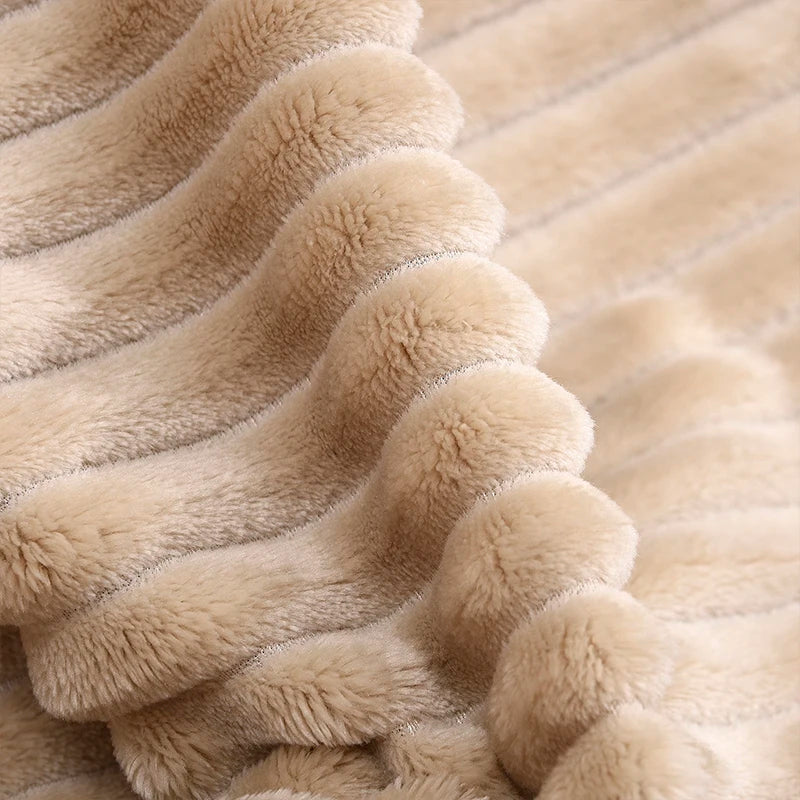 Super Soft Quilted Flannel Blankets for Beds Solid Striped Mink Throw Sofa Cover Bedspread Winter Warm Blankets