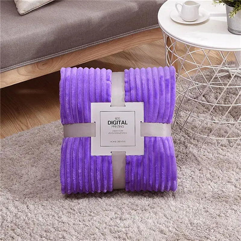 Super Soft Quilted Flannel Blankets for Beds Solid Striped Mink Throw Sofa Cover Bedspread Winter Warm Blankets