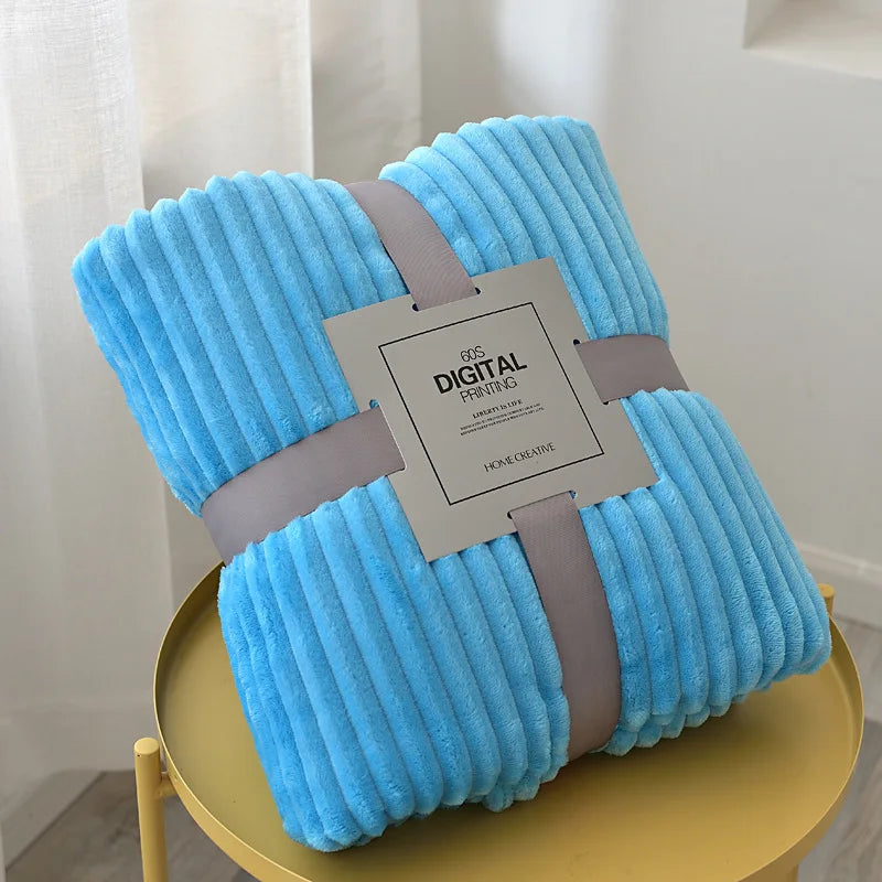 Super Soft Quilted Flannel Blankets for Beds Solid Striped Mink Throw Sofa Cover Bedspread Winter Warm Blankets