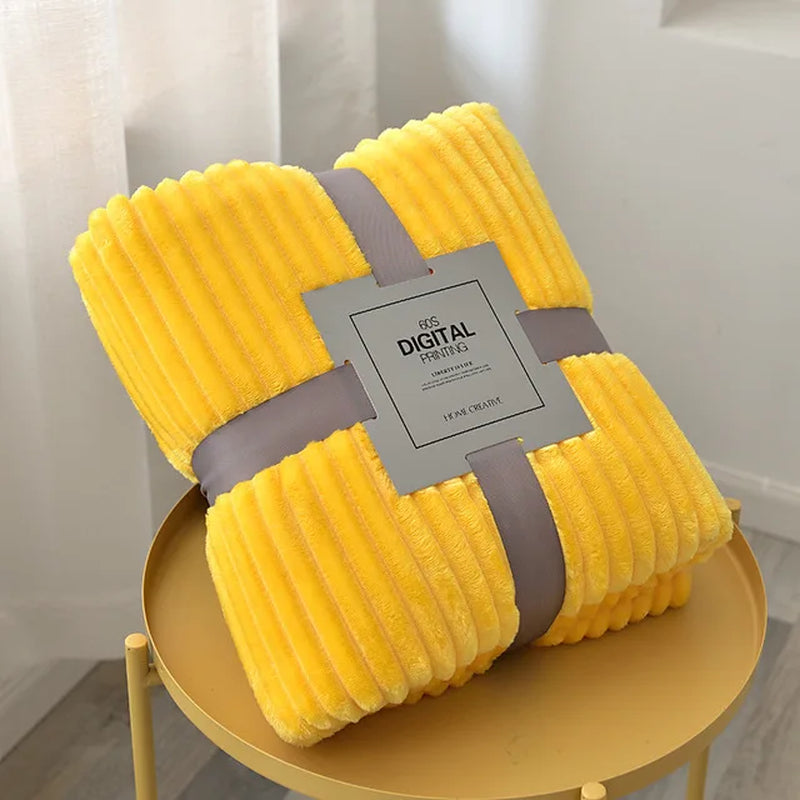 Super Soft Quilted Flannel Blankets for Beds Solid Striped Mink Throw Sofa Cover Bedspread Winter Warm Blankets