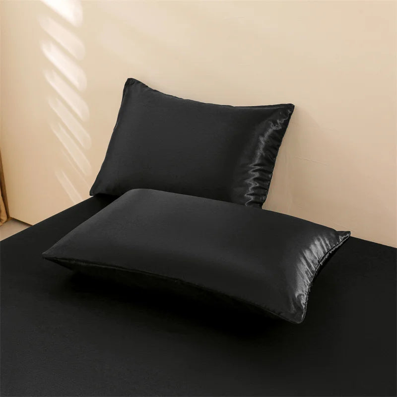 Satin Bed Sheets, Set 1 Deep Pocket Fitted Sheet + 1 Flat Sheet + 2 Pillowcases