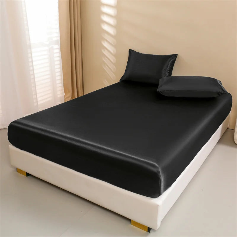 Satin Bed Sheets, Set 1 Deep Pocket Fitted Sheet + 1 Flat Sheet + 2 Pillowcases