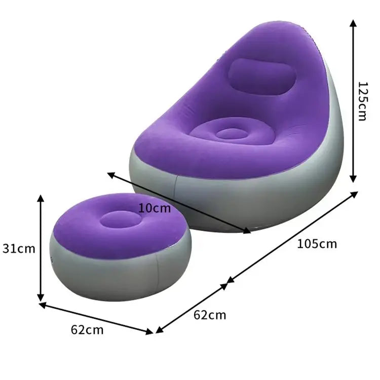 Inflatable Lazy Sofa Chair PVC Flocking Foldable Sofa with Slip-On Lunch Lounge Chair Set