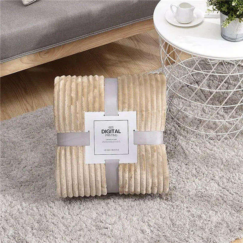 Super Soft Quilted Flannel Blankets for Beds Solid Striped Mink Throw Sofa Cover Bedspread Winter Warm Blankets