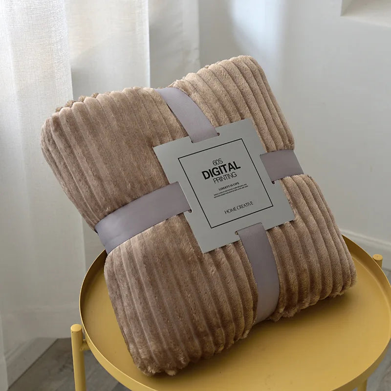 Super Soft Quilted Flannel Blankets for Beds Solid Striped Mink Throw Sofa Cover Bedspread Winter Warm Blankets