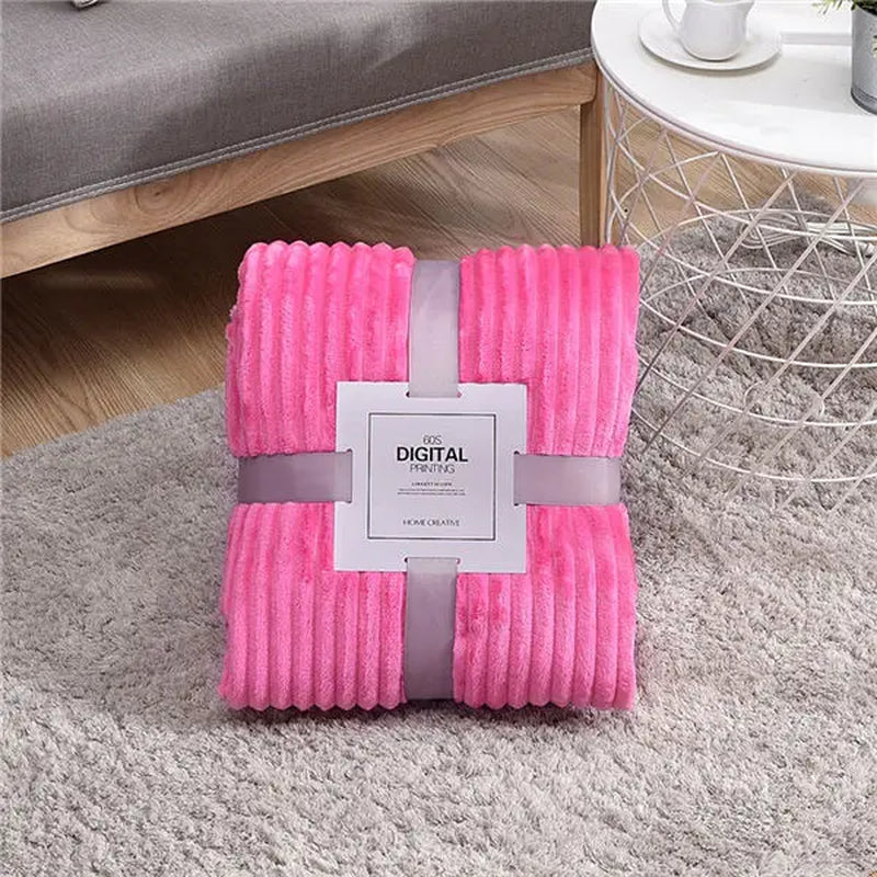 Super Soft Quilted Flannel Blankets for Beds Solid Striped Mink Throw Sofa Cover Bedspread Winter Warm Blankets