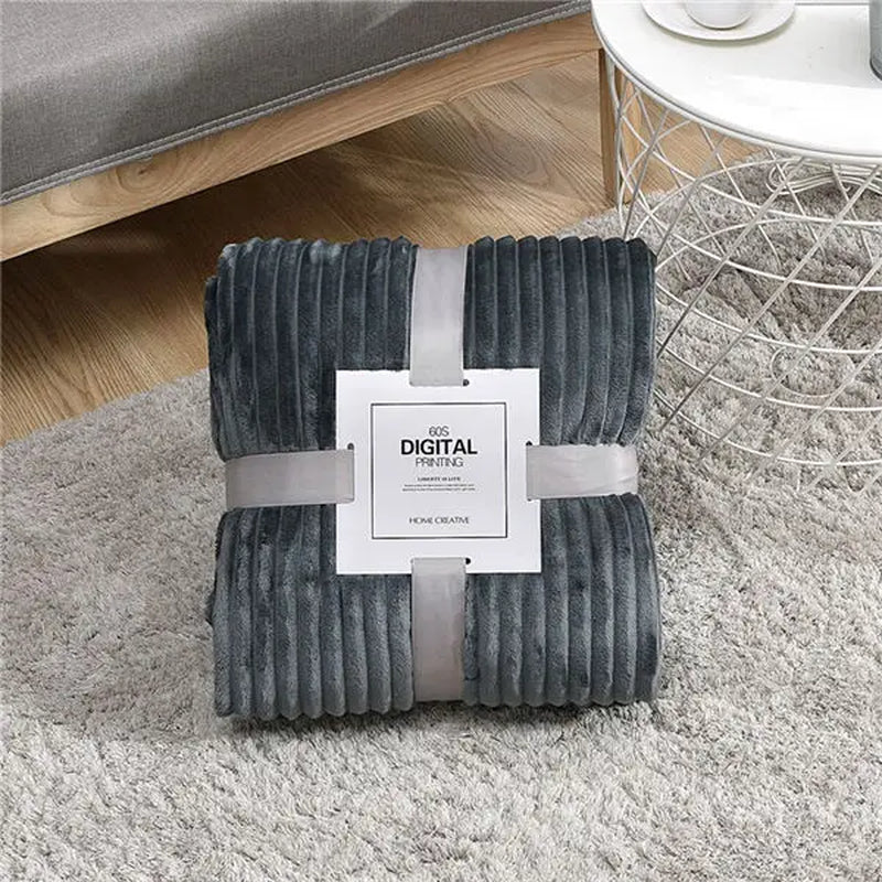 Super Soft Quilted Flannel Blankets for Beds Solid Striped Mink Throw Sofa Cover Bedspread Winter Warm Blankets