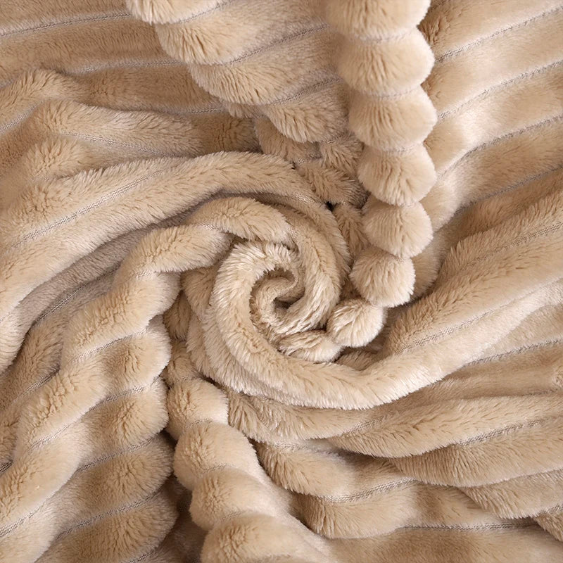 Super Soft Quilted Flannel Blankets for Beds Solid Striped Mink Throw Sofa Cover Bedspread Winter Warm Blankets