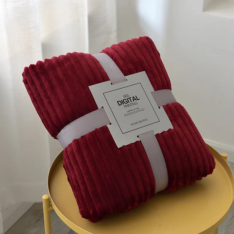 Super Soft Quilted Flannel Blankets for Beds Solid Striped Mink Throw Sofa Cover Bedspread Winter Warm Blankets