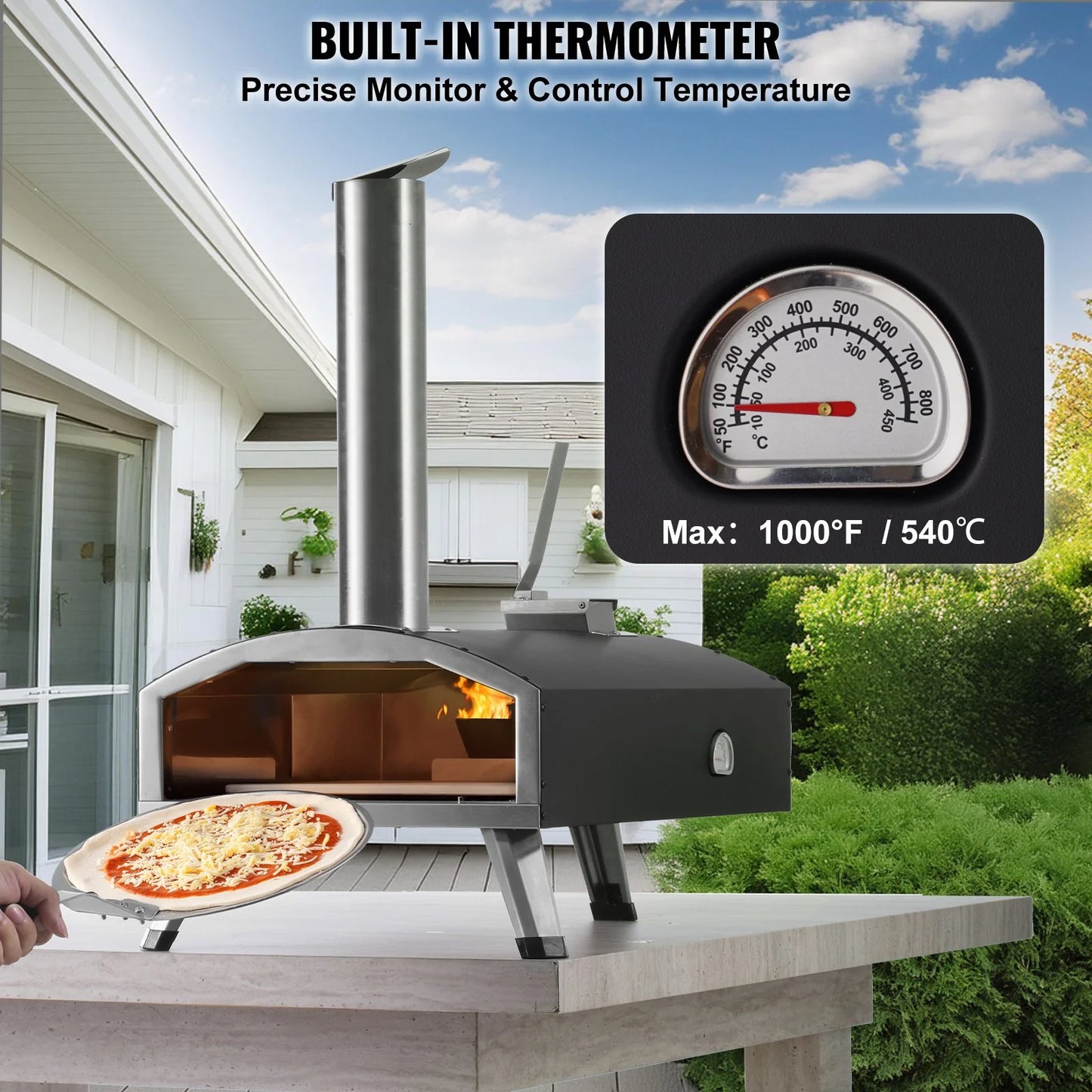 VEVOR 12 Outdoor Pizza Oven Portable Wood Pellet Pizza Oven Iron Spray Camping