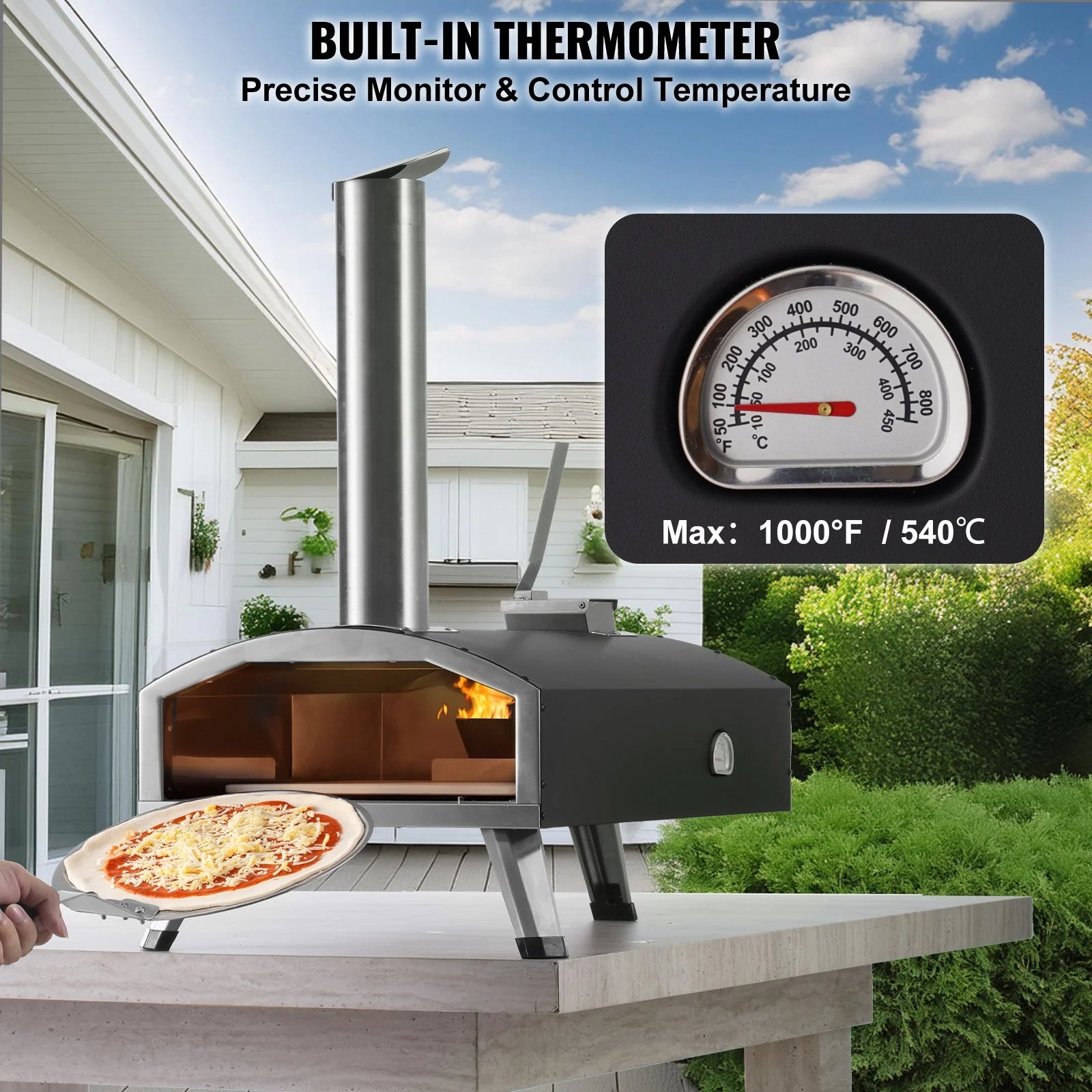 VEVOR 12 Outdoor Pizza Oven Portable Wood Pellet Pizza Oven Iron Spray Camping