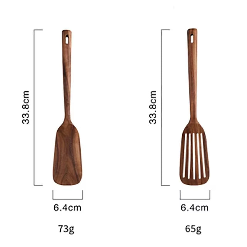 Wooden Kitchen Utensils Set, Wooden Spoons for Cooking Natural Teak Wood Non Stick Pots Kitchen Spatula Set for Cooking Gift