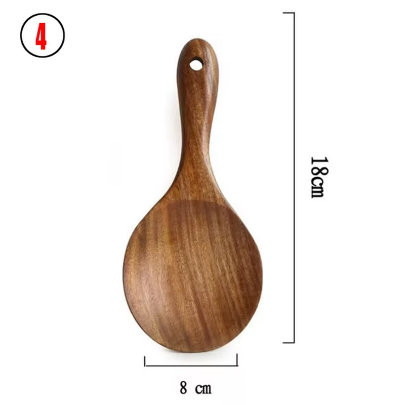 Wooden Kitchen Utensils Set, Wooden Spoons for Cooking Natural Teak Wood Non Stick Pots Kitchen Spatula Set for Cooking Gift