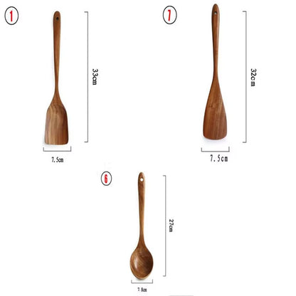 Wooden Kitchen Utensils Set, Wooden Spoons for Cooking Natural Teak Wood Non Stick Pots Kitchen Spatula Set for Cooking Gift