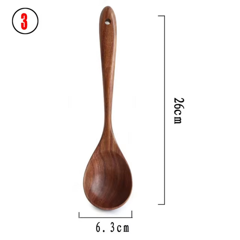 Wooden Kitchen Utensils Set, Wooden Spoons for Cooking Natural Teak Wood Non Stick Pots Kitchen Spatula Set for Cooking Gift