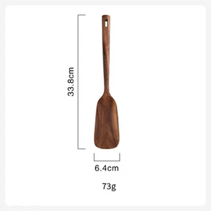 Wooden Kitchen Utensils Set, Wooden Spoons for Cooking Natural Teak Wood Non Stick Pots Kitchen Spatula Set for Cooking Gift