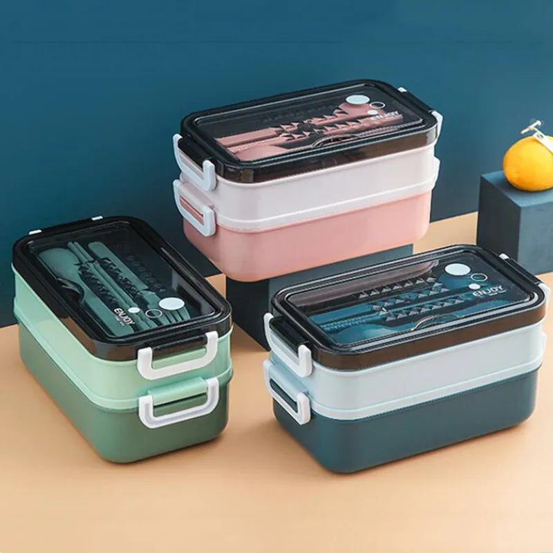 Double Layer Stainless Steel Lunch Box with Soup Bowl Leak-Proof Bento Box Dinnerware Set Microwave Adult Student Food Container