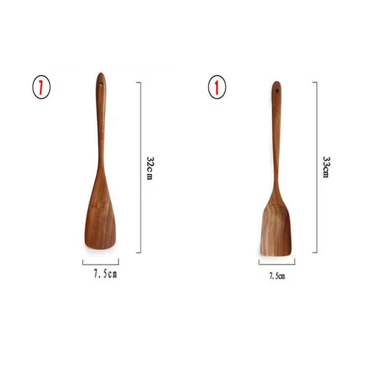 Wooden Kitchen Utensils Set, Wooden Spoons for Cooking Natural Teak Wood Non Stick Pots Kitchen Spatula Set for Cooking Gift