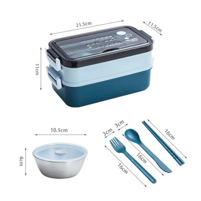 Double Layer Stainless Steel Lunch Box with Soup Bowl Leak-Proof Bento Box Dinnerware Set Microwave Adult Student Food Container