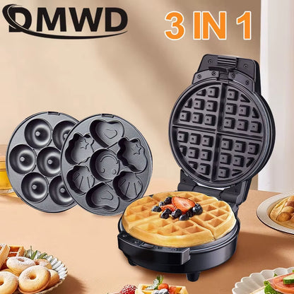 110V Electric Waffle Maker and 3-in-1 Breakfast Machine for Donuts, Sandwiches, and Paninis - EU/US Compatible