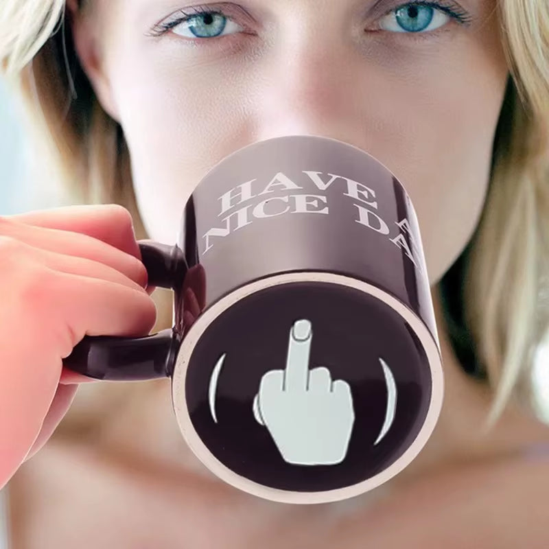 Coffee Mug with Vertical Middle Finger Creative Hand Milk Tea Cup New Style Office Mug 