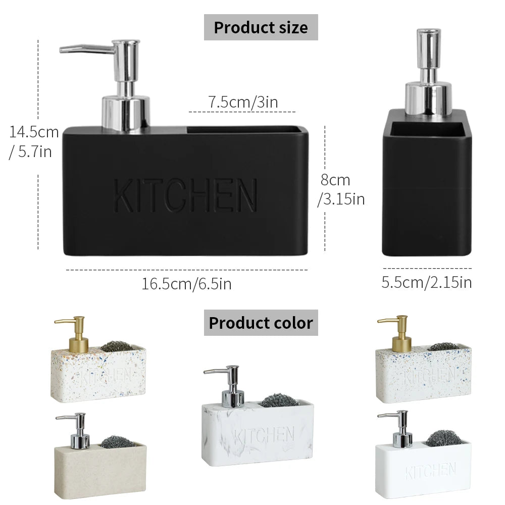 Modern Kitchen Accessories Soap Dispenser Set Liquid Hand Soap Dispenser Pump Bottle Brushes Holds and Stores Sponges Scrubbers