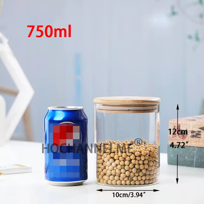 Mason Candy Jar for Spices Glass Bamboo Cover Container Glass Jars with Lids Cookie Jar Kitchen Jars and Lids Wholesale
