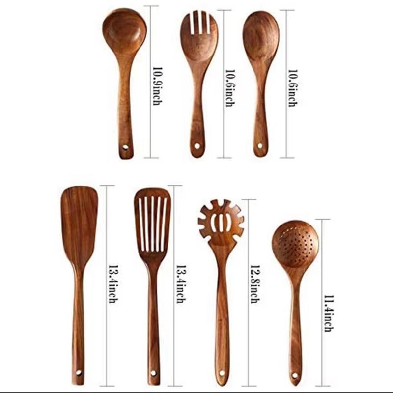 Wooden Kitchen Utensils Set, Wooden Spoons for Cooking Natural Teak Wood Non Stick Pots Kitchen Spatula Set for Cooking Gift