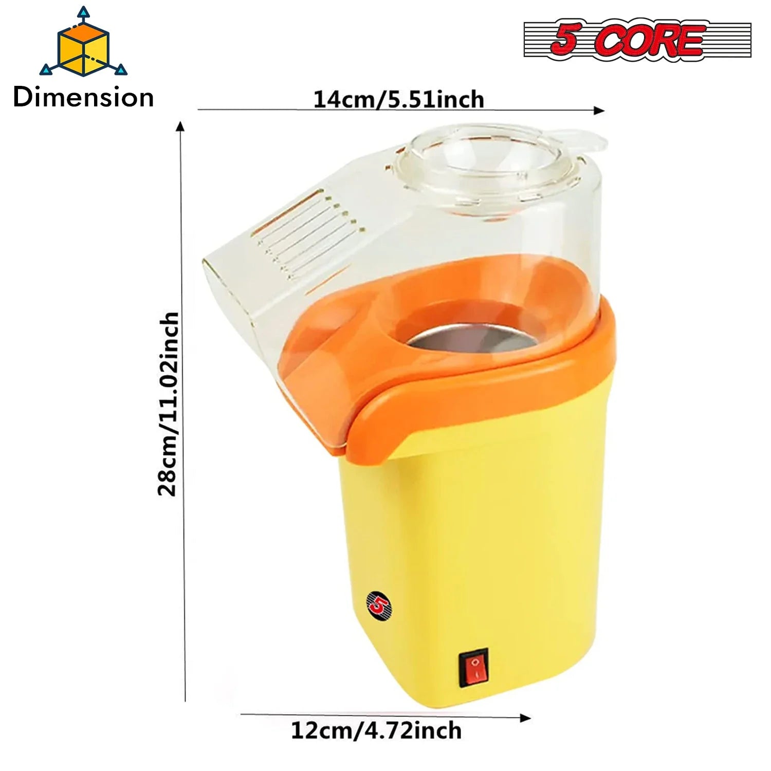 Popcorn Machine 16 Cup Hot Air Popper Mini Portable Electric Pop Corn Maker YELLOW