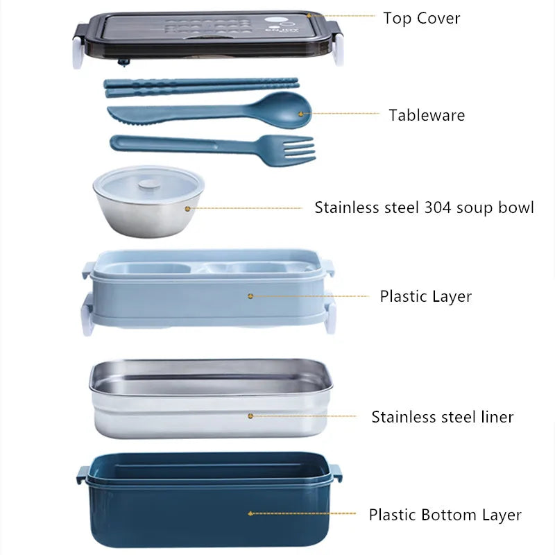 Double Layer Stainless Steel Lunch Box with Soup Bowl Leak-Proof Bento Box Dinnerware Set Microwave Adult Student Food Container