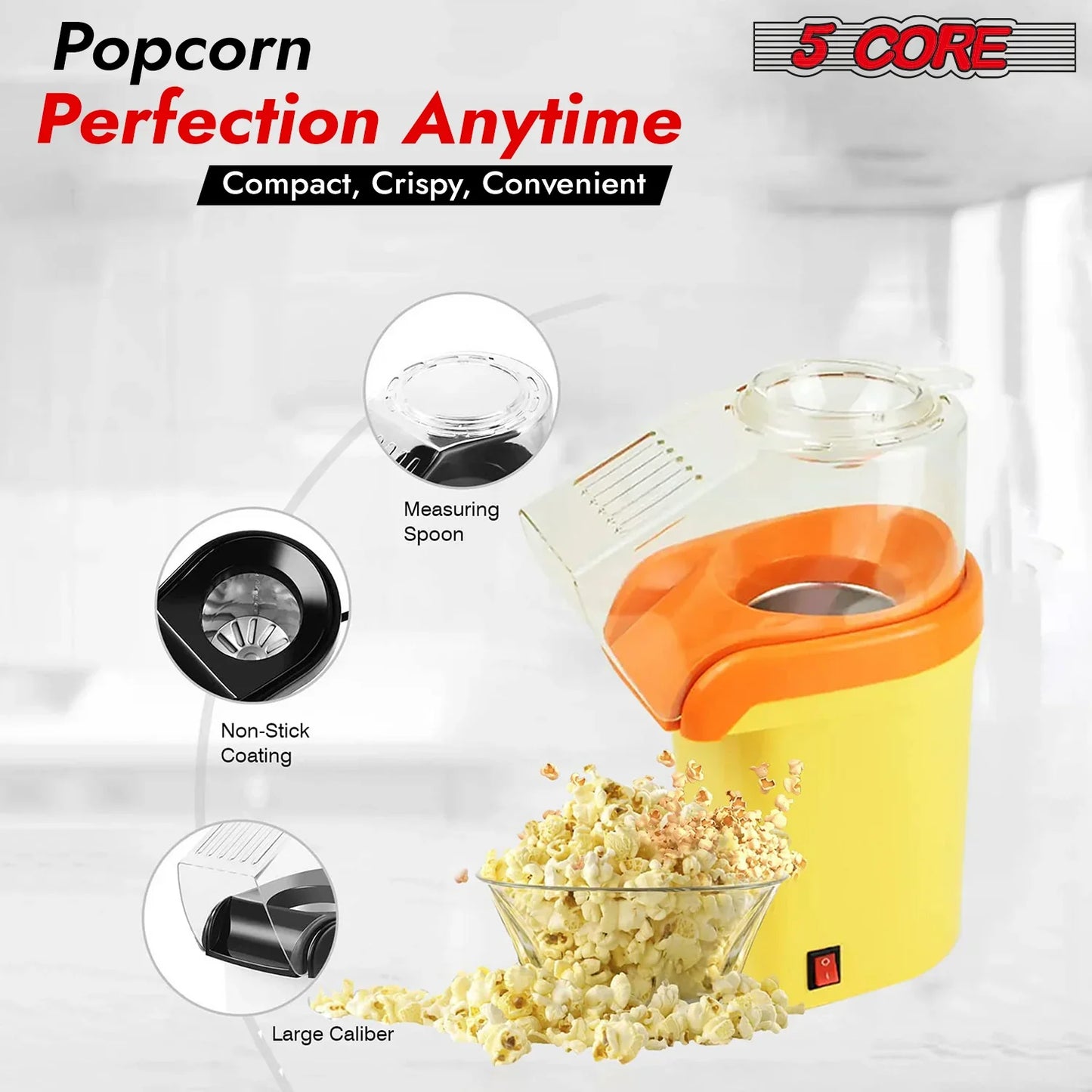 Popcorn Machine 16 Cup Hot Air Popper Mini Portable Electric Pop Corn Maker YELLOW