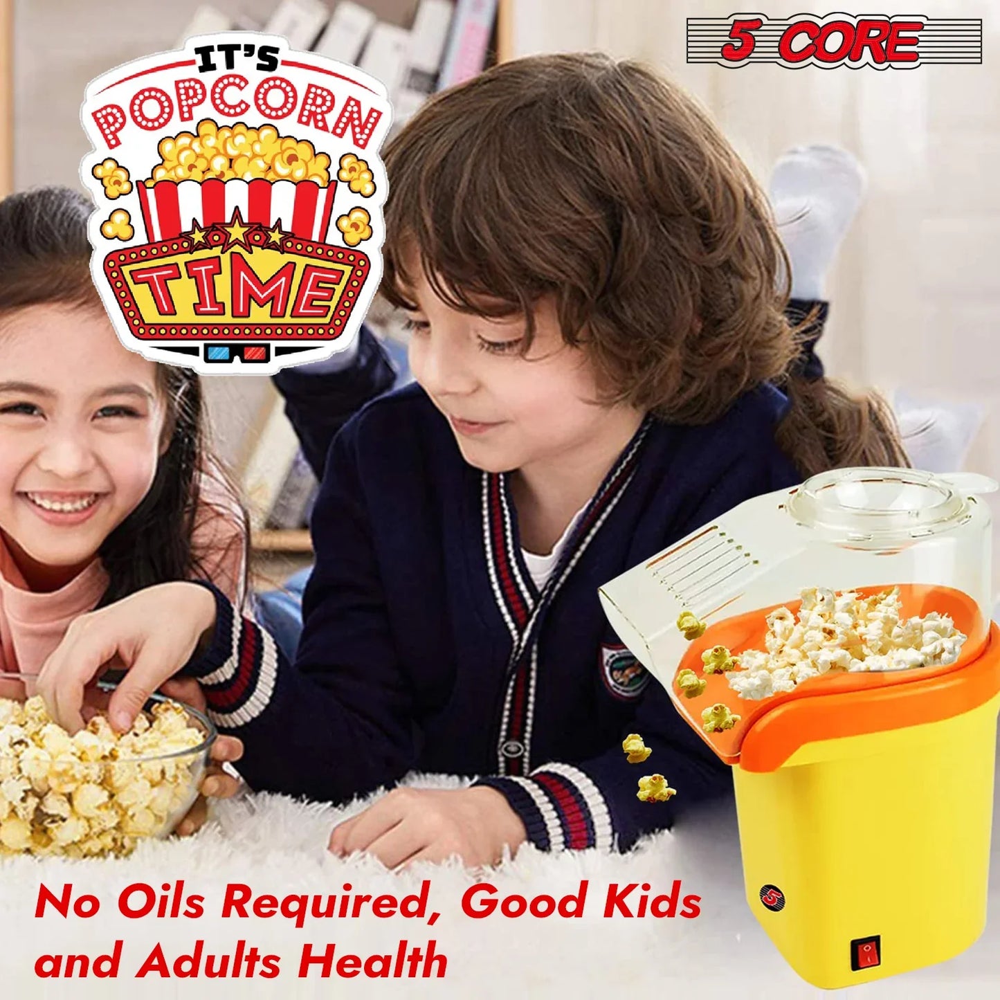 Popcorn Machine 16 Cup Hot Air Popper Mini Portable Electric Pop Corn Maker YELLOW