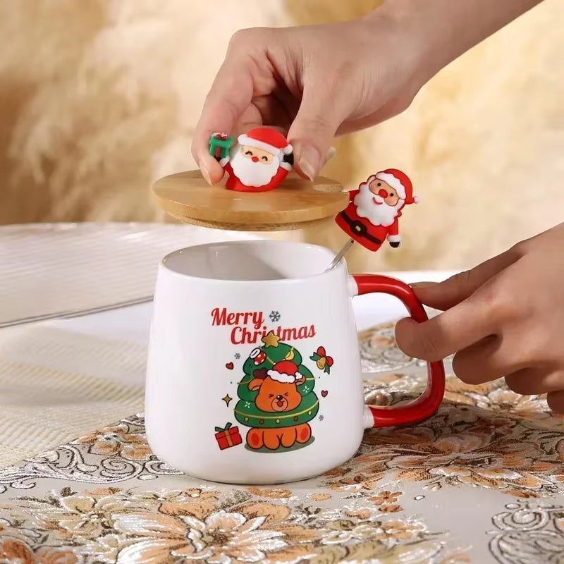 Mug Coffee Christmas Gift,  with Lid with Spoon Set Cup Mug Gift Box Ceramic Mug