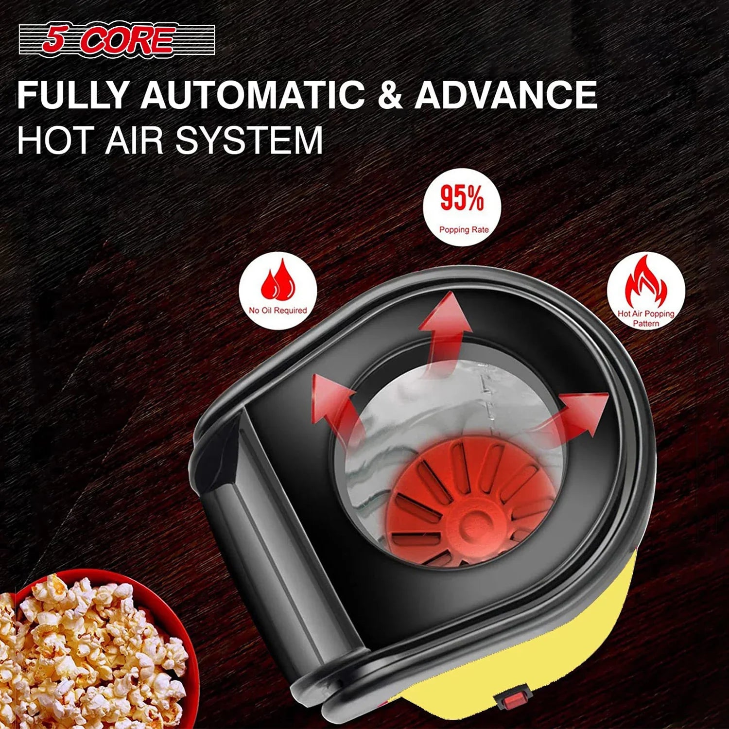 Popcorn Machine 16 Cup Hot Air Popper Mini Portable Electric Pop Corn Maker YELLOW