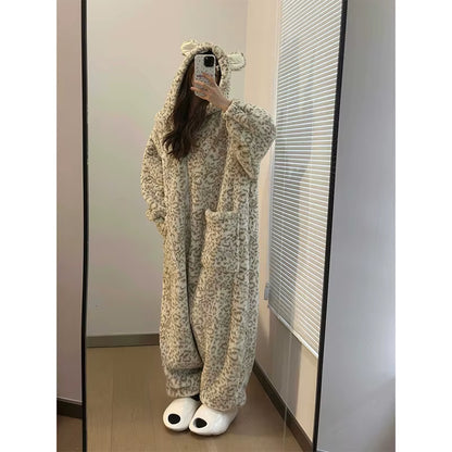 Pajamas Winter Flannel Leopard Bear Suit Plush Warm Christmas Sleepwear 