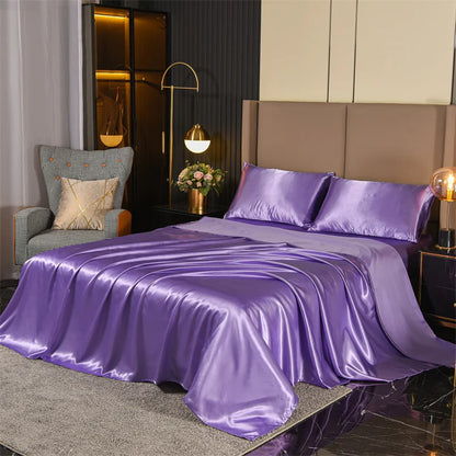 Satin Bed Sheets,  Set 1 Deep Pocket Fitted Sheet + 1 Flat Sheet + 2 Pillowcases