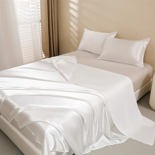 Satin Bed Sheets,  Set 1 Deep Pocket Fitted Sheet + 1 Flat Sheet + 2 Pillowcases