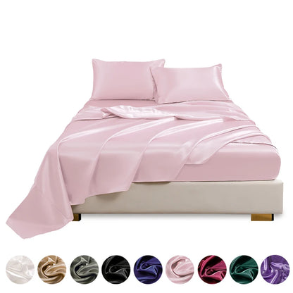 Satin Bed Sheets,  Set 1 Deep Pocket Fitted Sheet + 1 Flat Sheet + 2 Pillowcases
