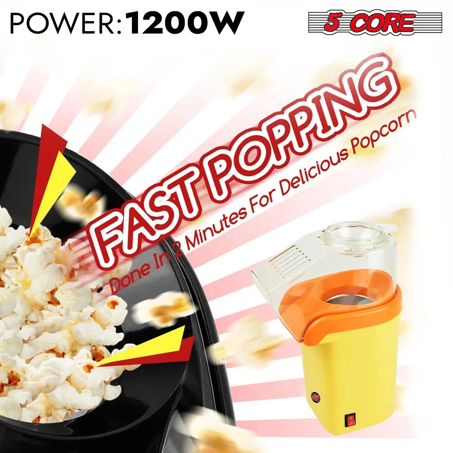 Popcorn Machine 16 Cup Hot Air Popper Mini Portable Electric Pop Corn Maker YELLOW