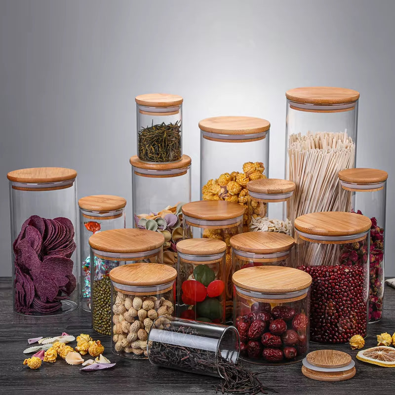 Mason Candy Jar for Spices Glass Bamboo Cover Container Glass Jars with Lids Cookie Jar Kitchen Jars and Lids Wholesale