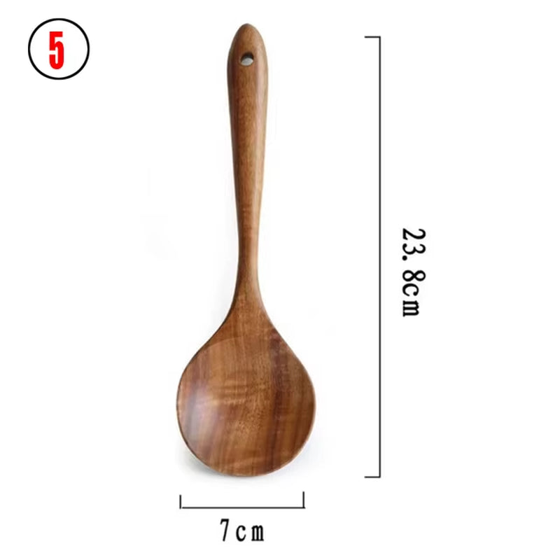Wooden Kitchen Utensils Set, Wooden Spoons for Cooking Natural Teak Wood Non Stick Pots Kitchen Spatula Set for Cooking Gift