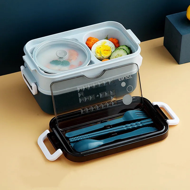 Double Layer Stainless Steel Lunch Box with Soup Bowl Leak-Proof Bento Box Dinnerware Set Microwave Adult Student Food Container