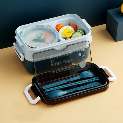 Double Layer Stainless Steel Lunch Box with Soup Bowl Leak-Proof Bento Box Dinnerware Set Microwave Adult Student Food Container