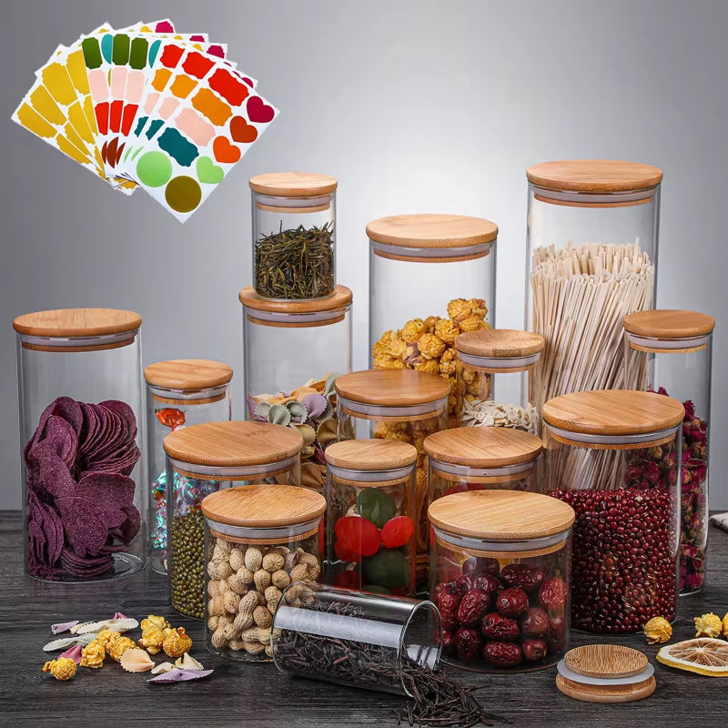 Mason Candy Jar for Spices Glass Bamboo Cover Container Glass Jars with Lids Cookie Jar Kitchen Jars and Lids Wholesale